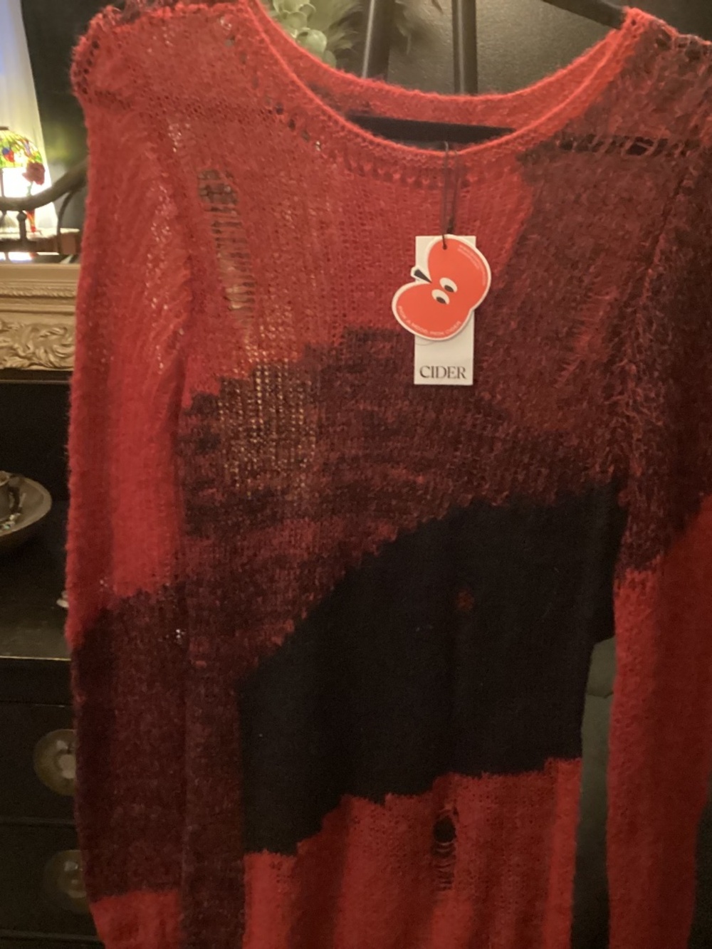 Cider size medium thin knit sweater in black and red long